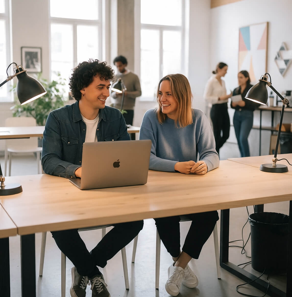 Coworking Space Mit Zwei Kollegen Am Laptop
