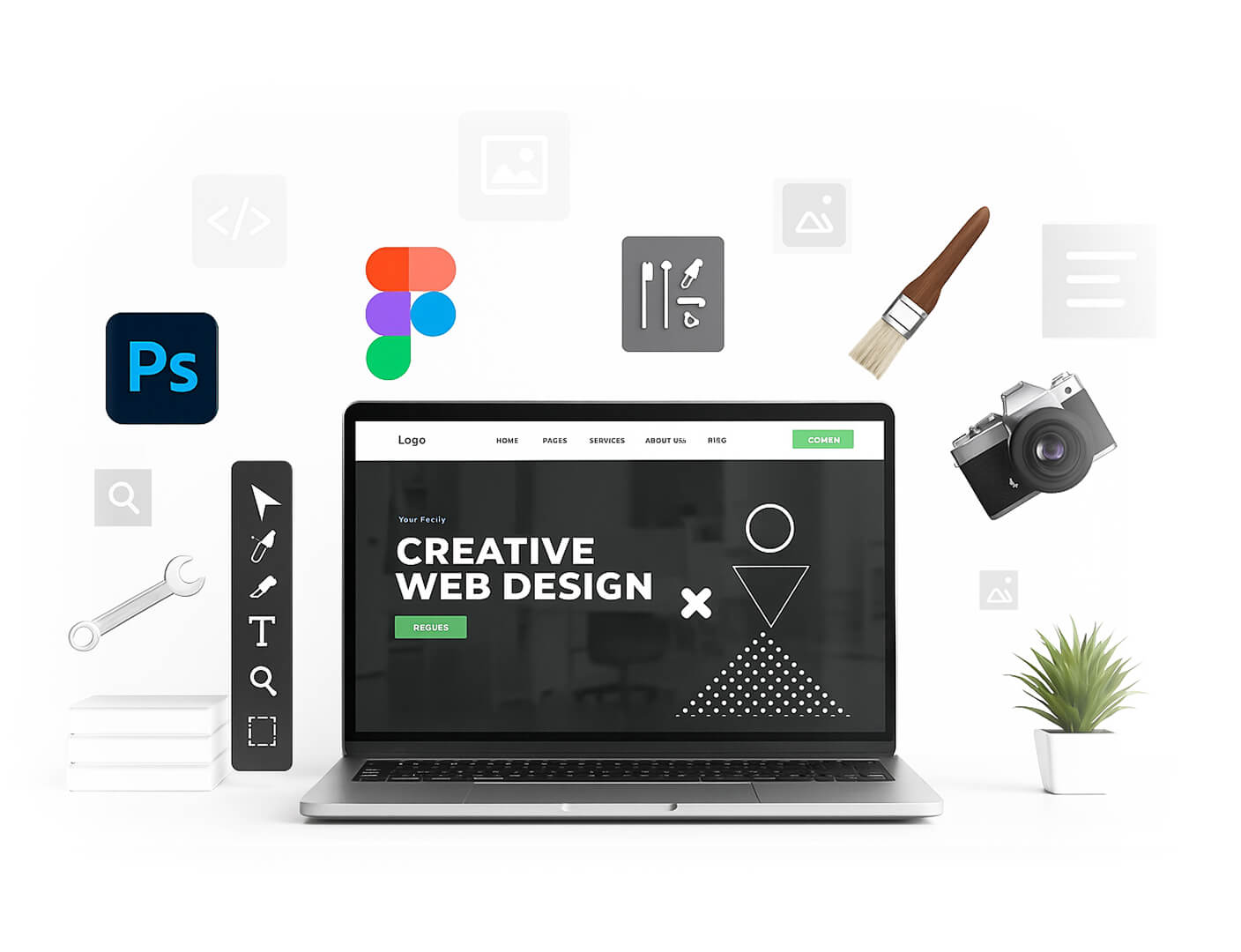 Laptop Mit Creative Web Design Tools Und Icons Mob001