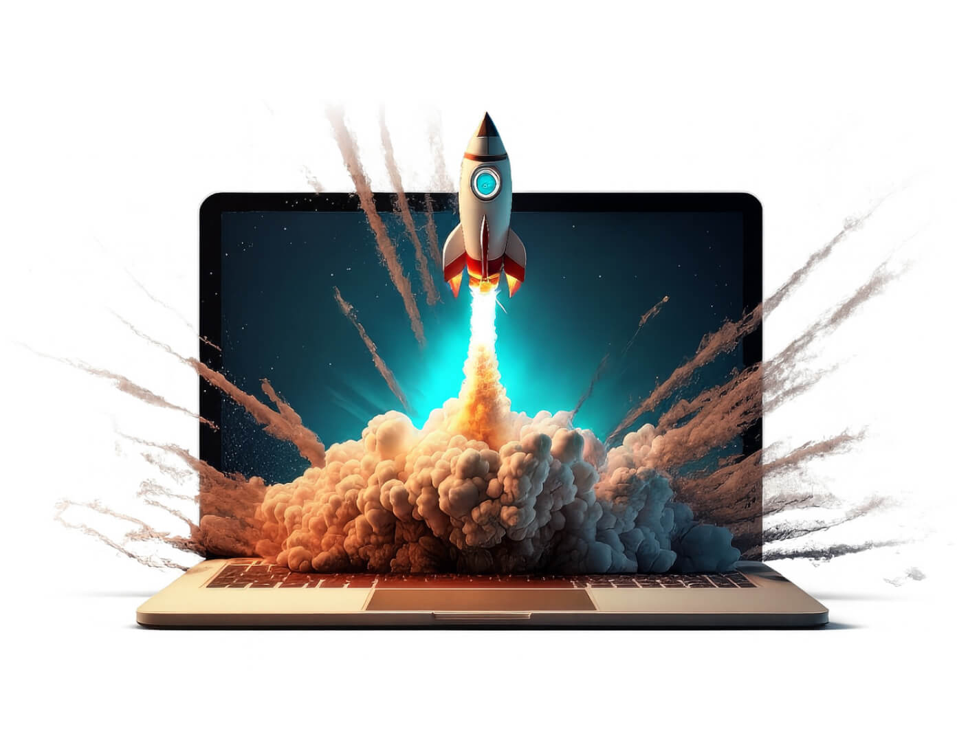 Rakete Startet Aus Laptop Bildschirm